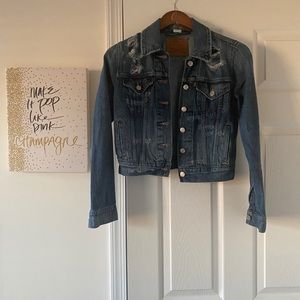 Levi’s dark denim distressed jean jacket sz XS